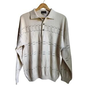 Vintage Yacht Royal Club Knit Polo Sweater Beige Cotton Acrylic L